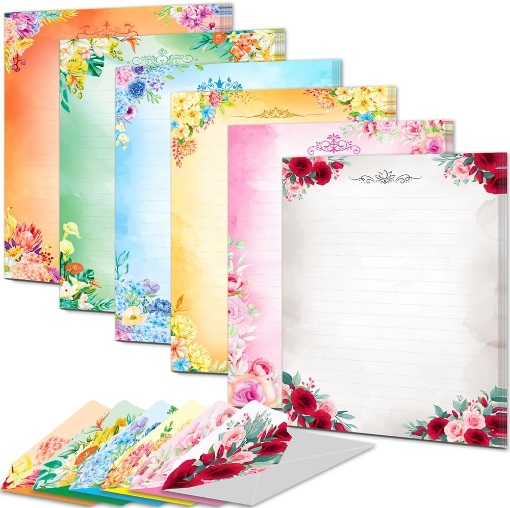 Floral Design Lined Writing Paper and Envelopes Set